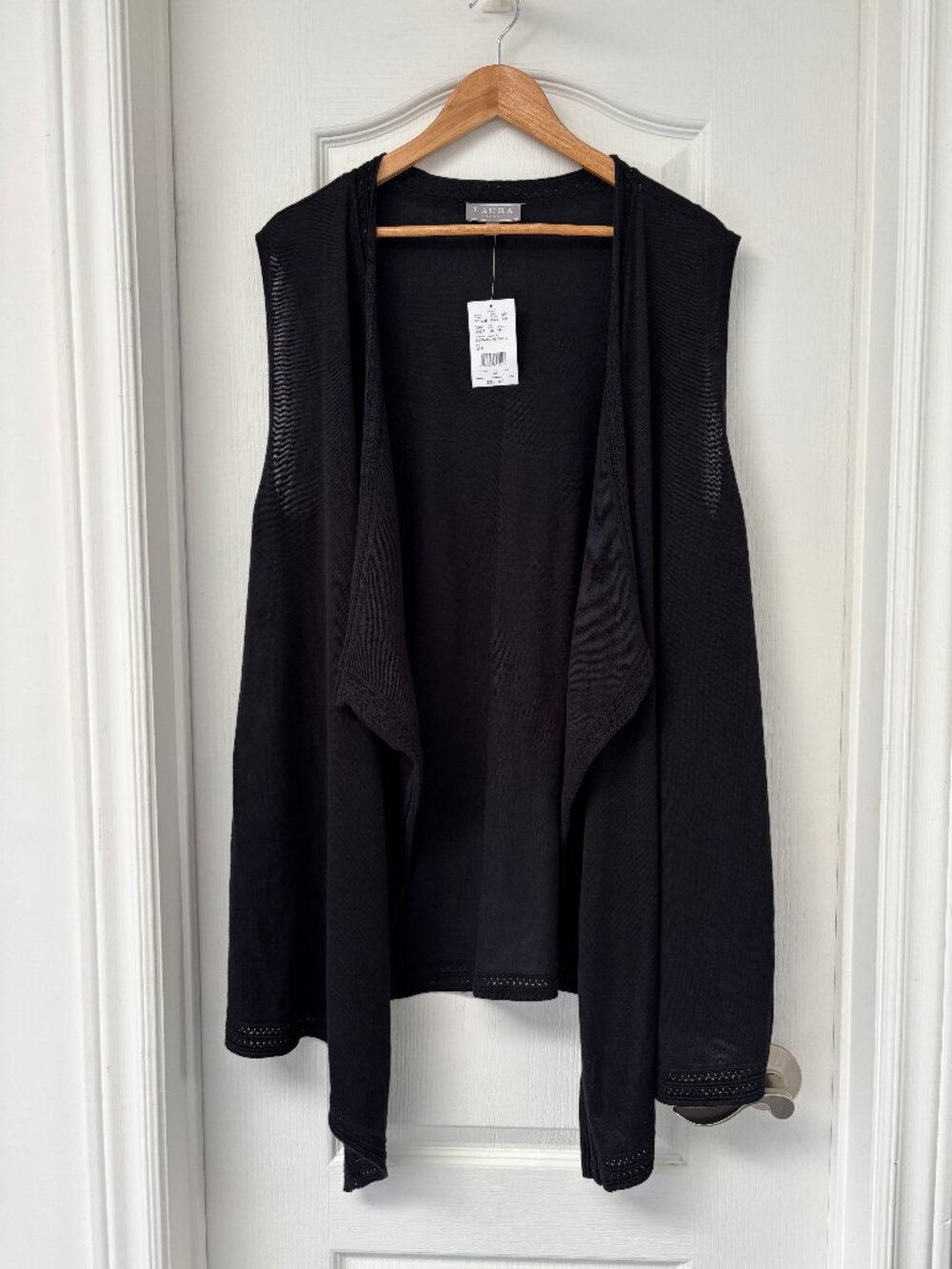 Laura Plus Black Open Front Knit Vest Cardigan 1X NWT Lightweight Drape Layering